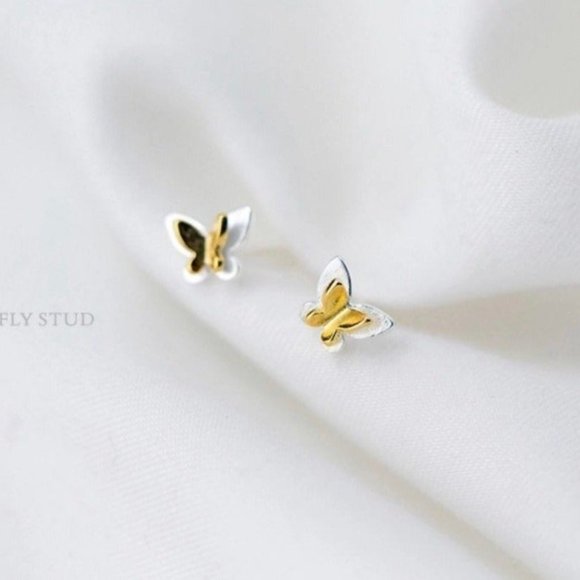 3D Butterflies Stud Earrings Silver Gold-SS027 - Picture 9 of 10